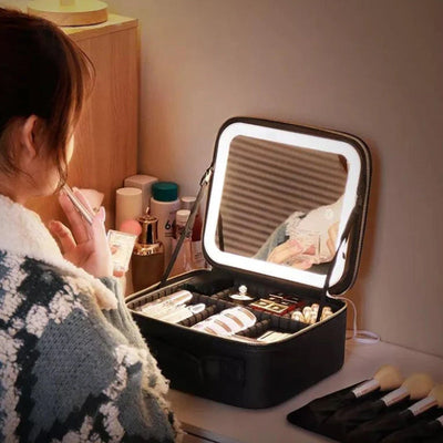 Large Capacity LED Lighted Cosmetic Bag For Travel And Home Use