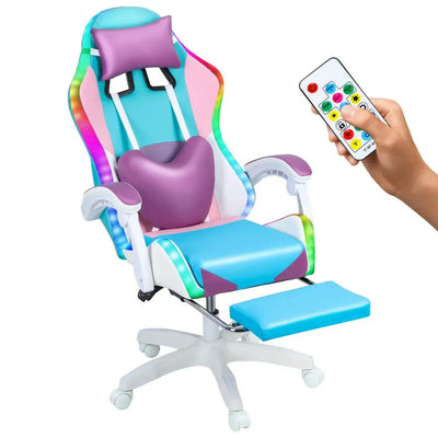 RGB Gaming Chair With Massage Footrest Adjustable LED Computer Chair