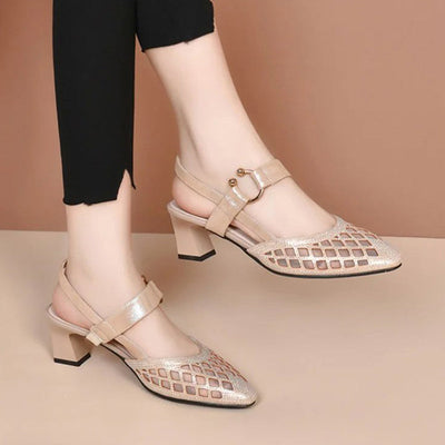 Glittering Rhinestone Block Heel Sandals Elegant Party Shoes