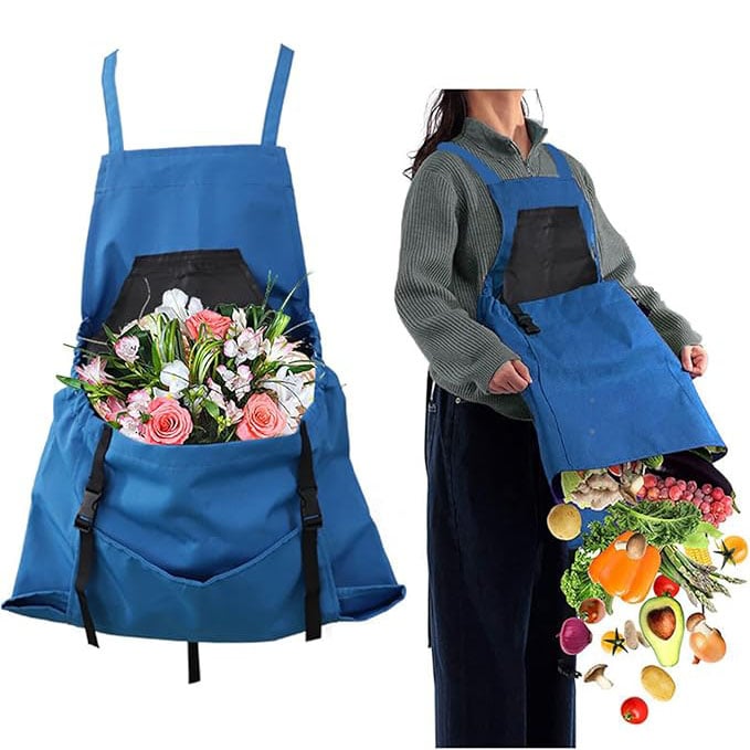 Cross Back Gardening Apron With Deep Kangaroo Pockets For Tools
