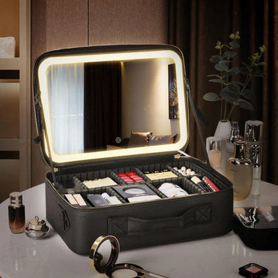 Large Capacity LED Lighted Cosmetic Bag For Travel And Home Use