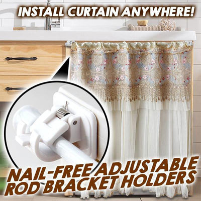 Nail-free Adjustable Curtain Rod Brackets Set Of 2 Holders