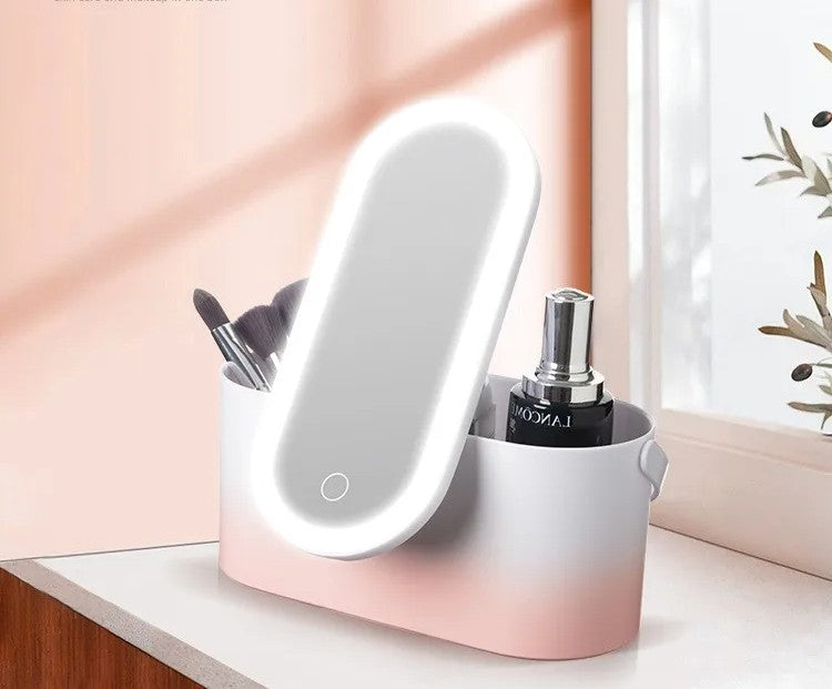 Portable LED Makeup Organizer With Mirror Compact Folding Cosmetic Case
