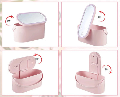 Portable LED Makeup Organizer With Mirror Compact Folding Cosmetic Case