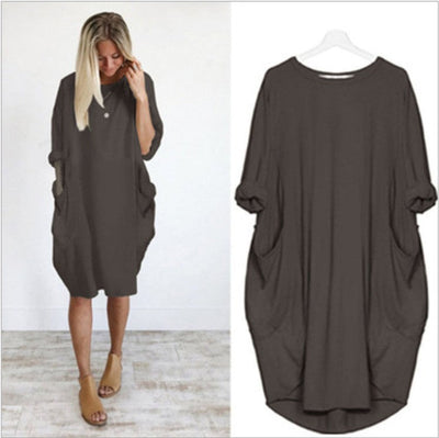 Long Sleeve Casual Loose Pocket Dress Comfortable Everyday Wear