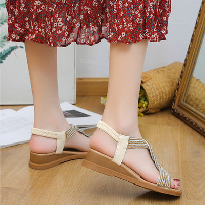 Anti-skid Soft Sole Rhinestone Wedge Heel Sandals For Women