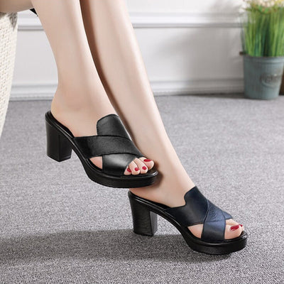 Women's Platform Chunky High Heel Sandals Slip On Summer Shoes