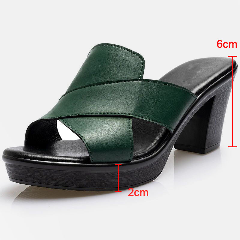 Women's Platform Chunky High Heel Sandals Slip On Summer Shoes