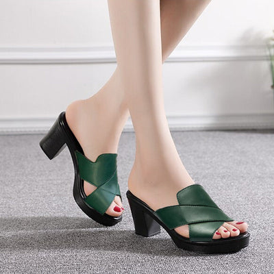 Women's Platform Chunky High Heel Sandals Slip On Summer Shoes