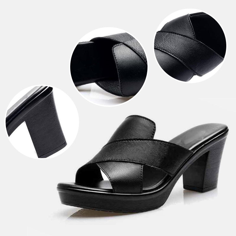 Women's Platform Chunky High Heel Sandals Slip On Summer Shoes