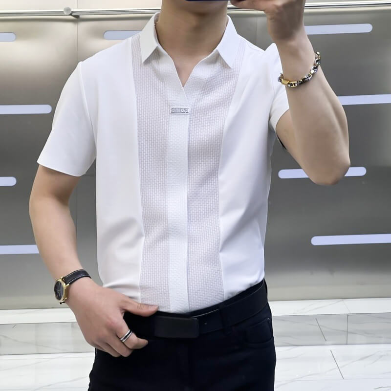 Men’s Business Casual Patchwork Shirt Stylish Office Wear