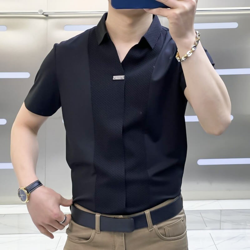 Men’s Business Casual Patchwork Shirt Stylish Office Wear