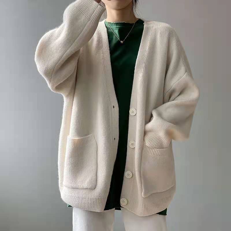 Slouchy Knitted Cardigan With Cozy Pockets For Casual Wear