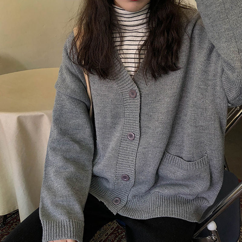 Slouchy Knitted Cardigan With Cozy Pockets For Casual Wear