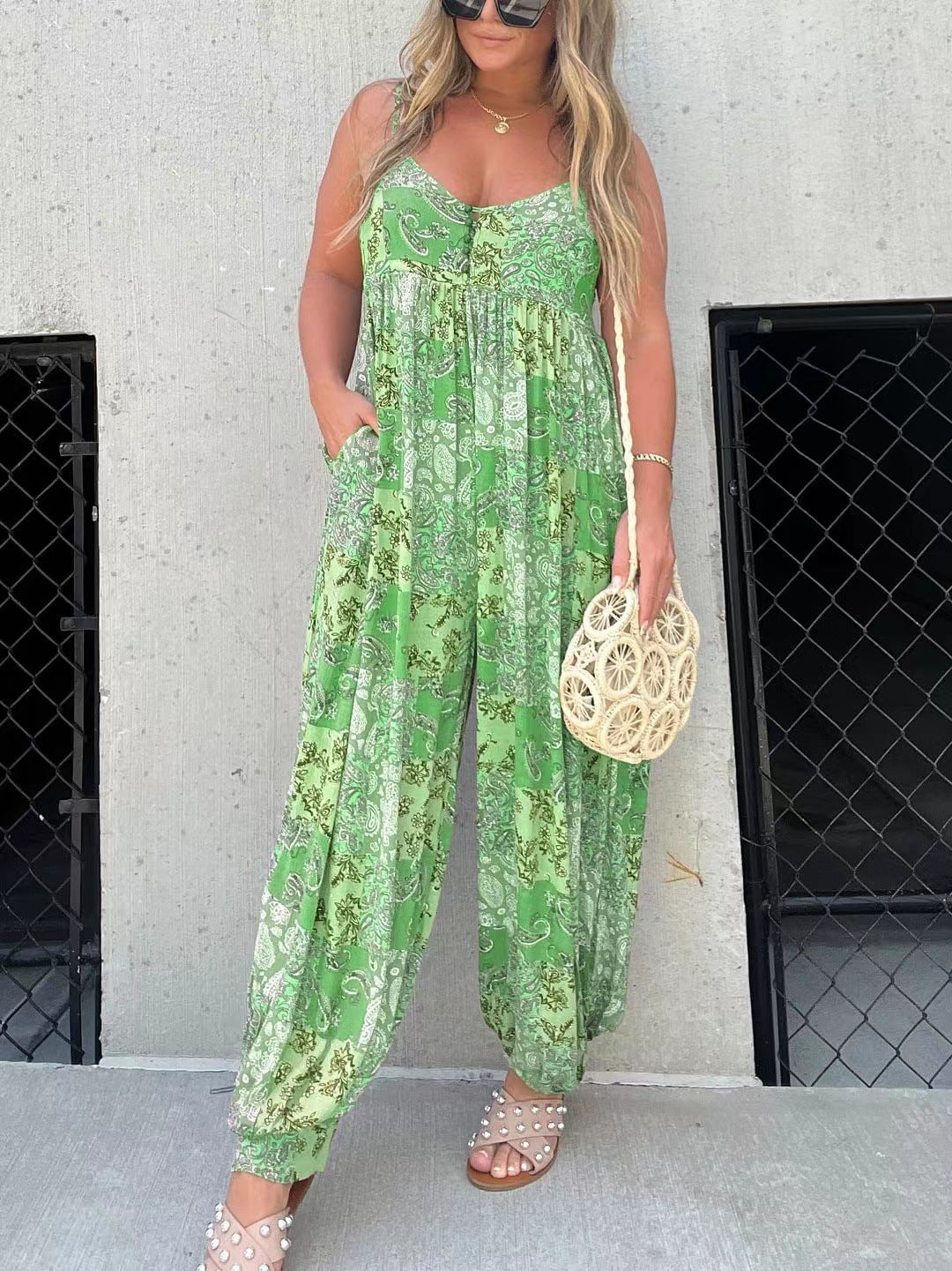 Cooper Patchwork Loose Fit Print Jumpsuit For Women