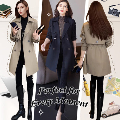Comfortable Waisted Lapel Trench Coat Stylish Fall Outerwear