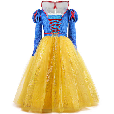 Kids Princess Dress Long Sleeve Puff Ball Gown With Crown Cosplay