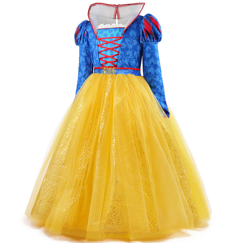 Kids Princess Dress Long Sleeve Puff Ball Gown With Crown Cosplay