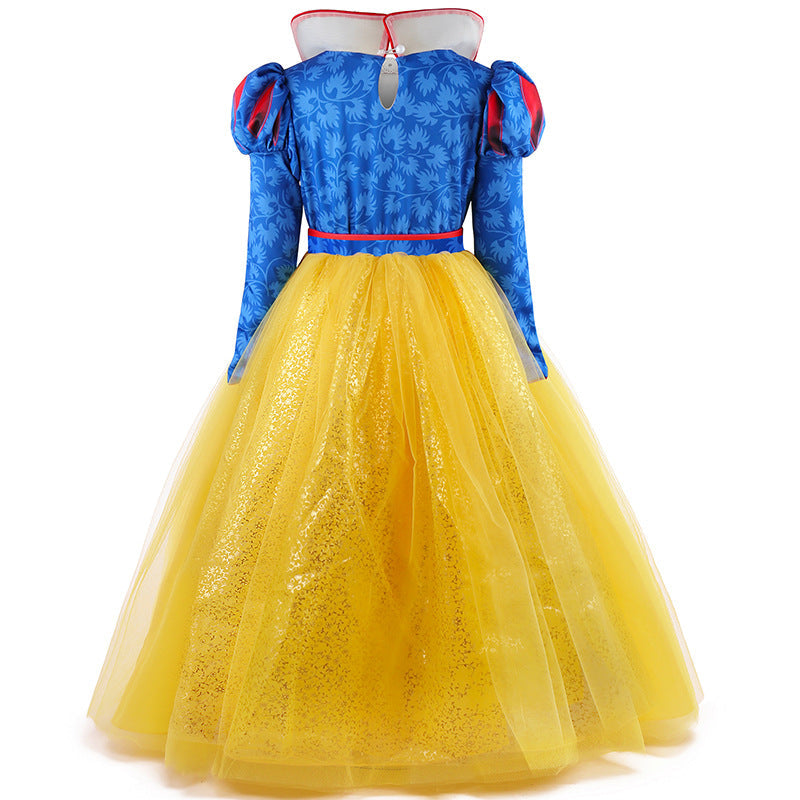 Kids Princess Dress Long Sleeve Puff Ball Gown With Crown Cosplay