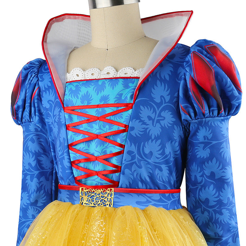 Kids Princess Dress Long Sleeve Puff Ball Gown With Crown Cosplay