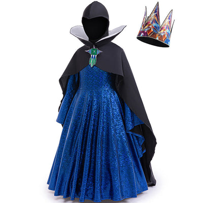 Girls Wicked Queen Costume Dress Cape Helmet Crown Set For Cosplay