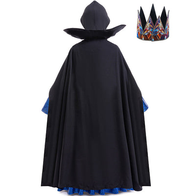 Girls Wicked Queen Costume Dress Cape Helmet Crown Set For Cosplay