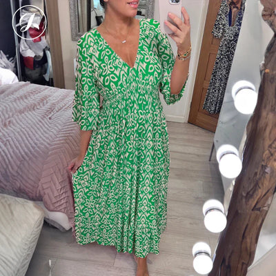 Bohemian Wrap Dress V-neck Waist Tie Casual Long Dress