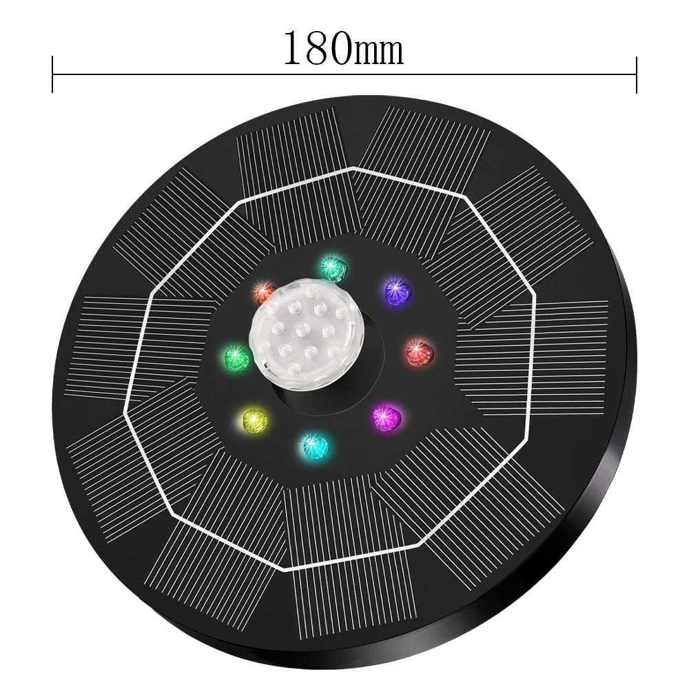 Solar Water Fountain With LED Lights 6 Nozzles 3000mAh Battery