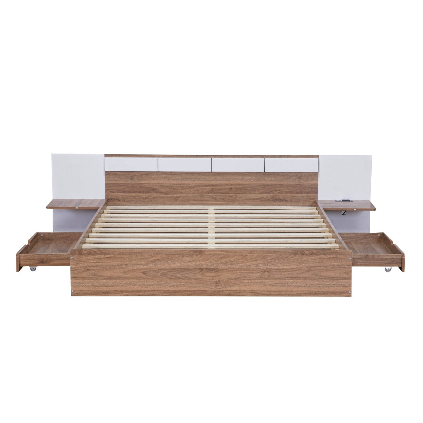 Queen Size Platform Bed With Headboard Drawers Shelves USB Ports