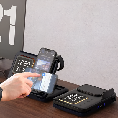 Wireless Charging Station With Digital Clock And USB Ports