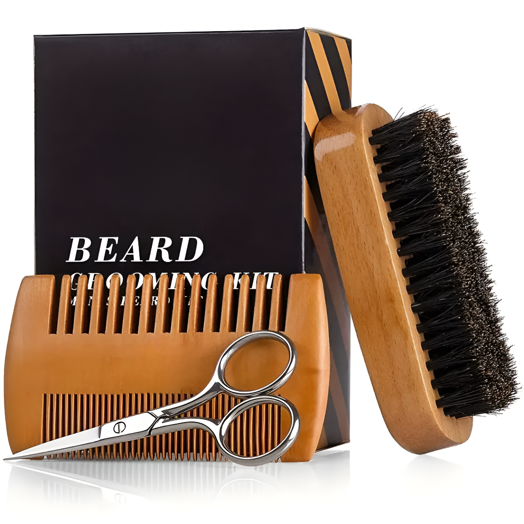 Beard Grooming Kit With Wooden Comb For Smooth Styling