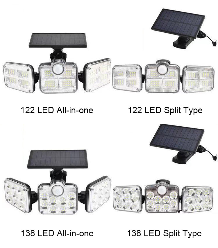 Three Head Solar Wall Light Outdoor Motion Sensor Security Lamp
