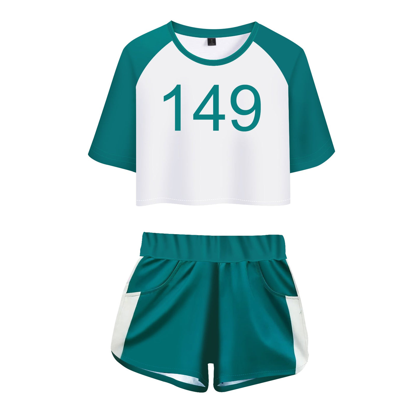 Women Cropped T-shirt And Shorts Set Green Sportswear Two Pieces