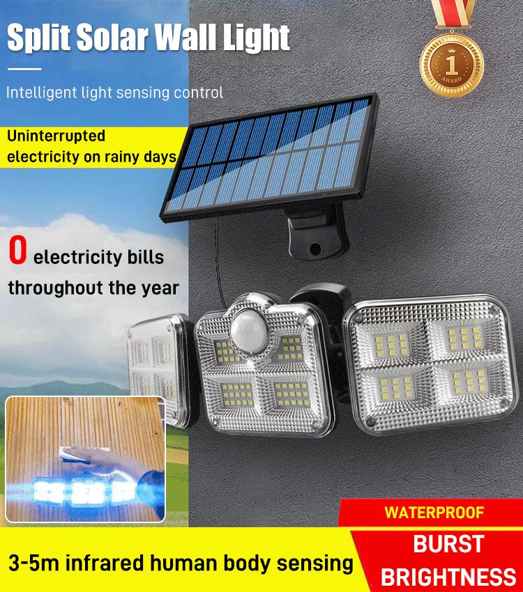 Three Head Solar Wall Light Outdoor Motion Sensor Security Lamp