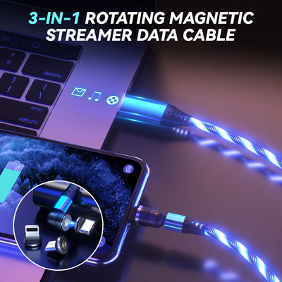 3-in-1 Magnetic Charging Cable Rotating Streamer Data Cable