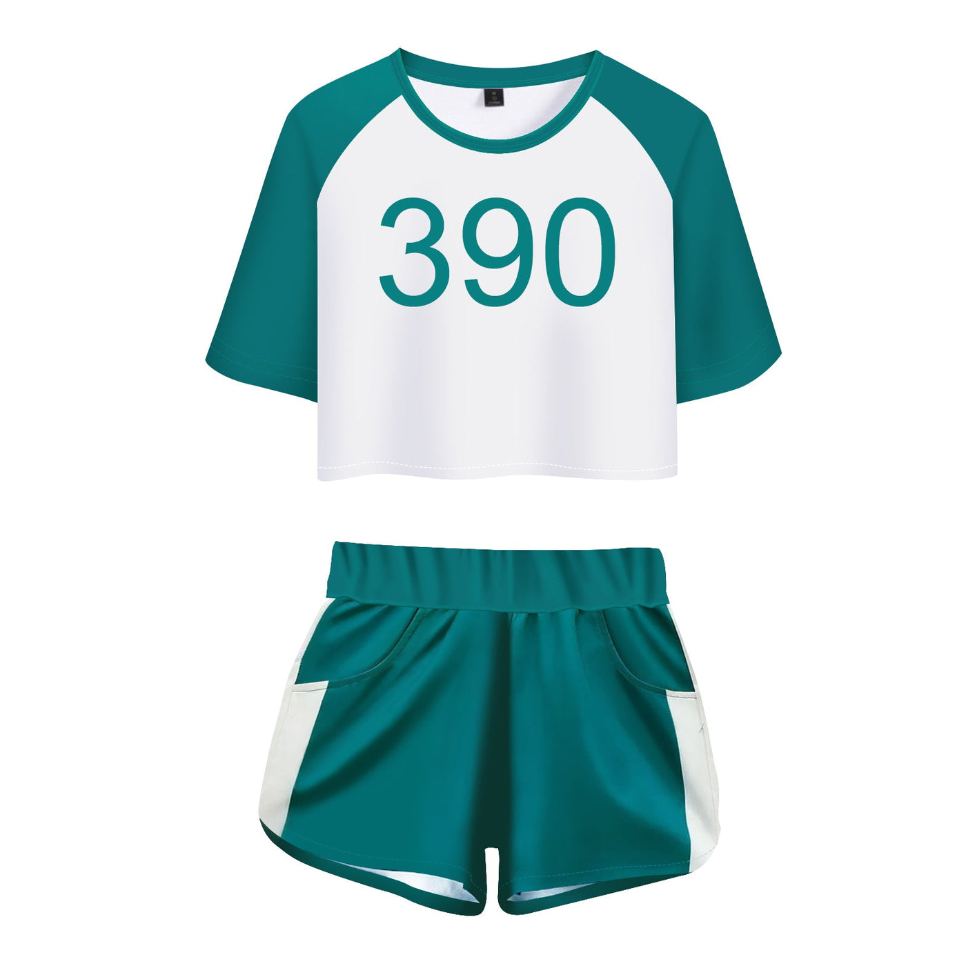 Women Cropped T-shirt And Shorts Set Green Sportswear Two Pieces