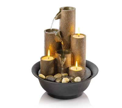 Zen Glow Tabletop Fountain With 3-Tier Waterfall And Candlelight