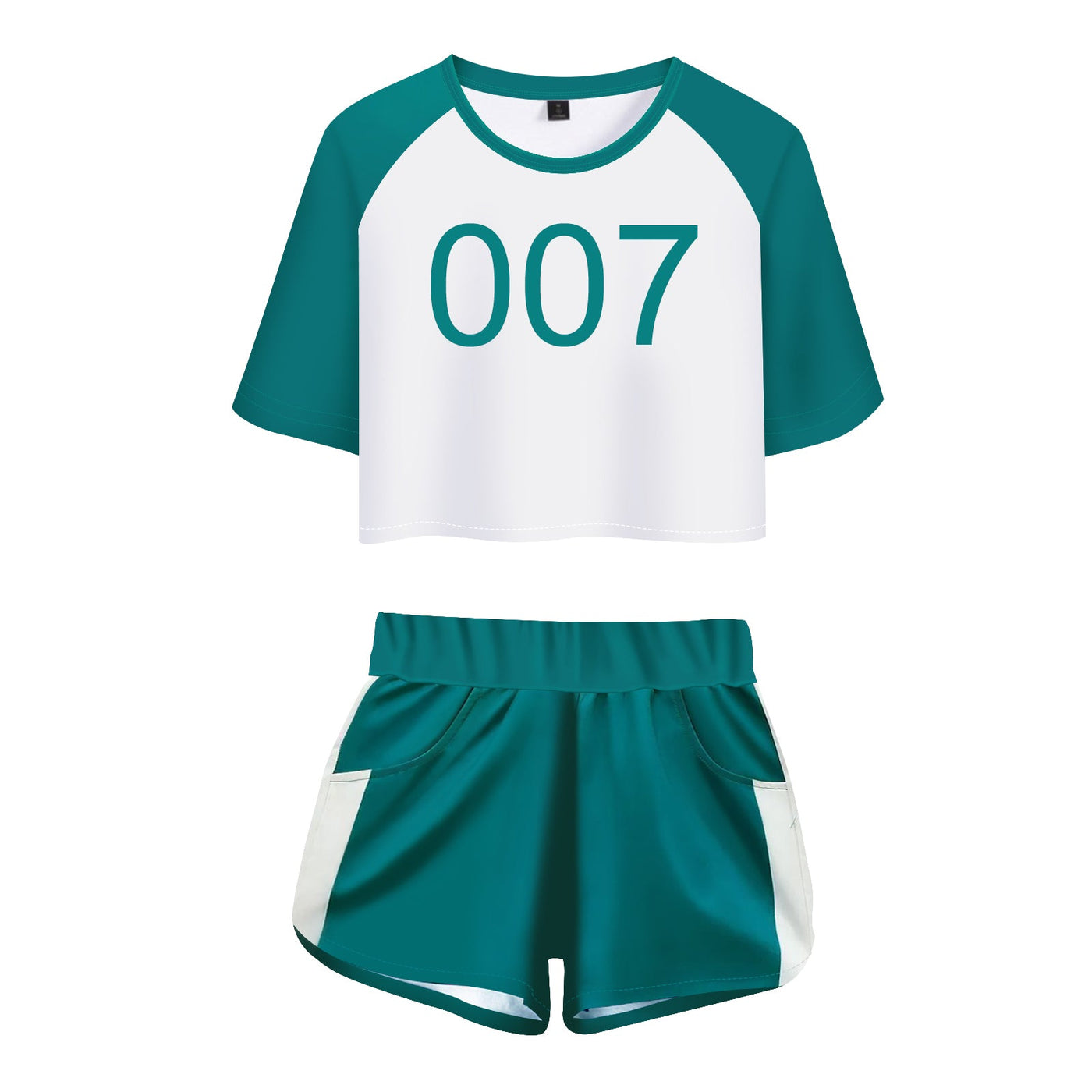 Girls Players Costume Green Cropped T-shirt And Shorts Set