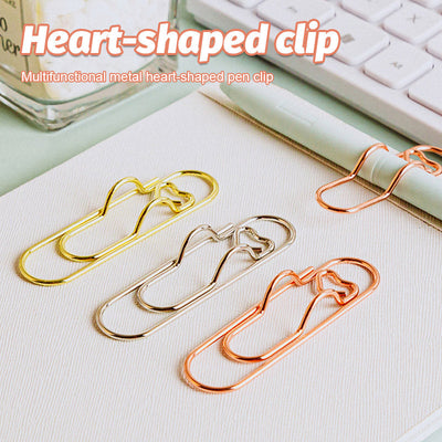 Metal Heart Pen Clip Multifunctional Stylish Office Accessory