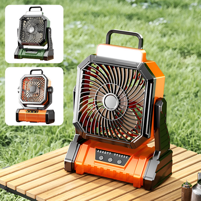 Rechargeable Camping Fan With Rotating Blades And LED Light