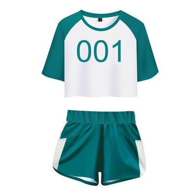 Girls Players Costume Green Cropped T-shirt And Shorts Set