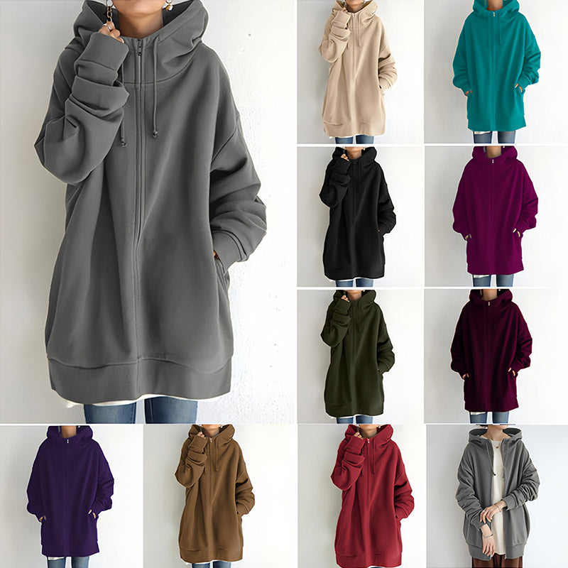 Women's Hooded Sweater Zippered Autumn Winter Warm Pullover