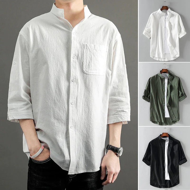 Short Sleeve Linen Men's Shirt Lightweight Summer Casual Top