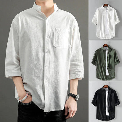 Short Sleeve Linen Men's Shirt Lightweight Summer Casual Top