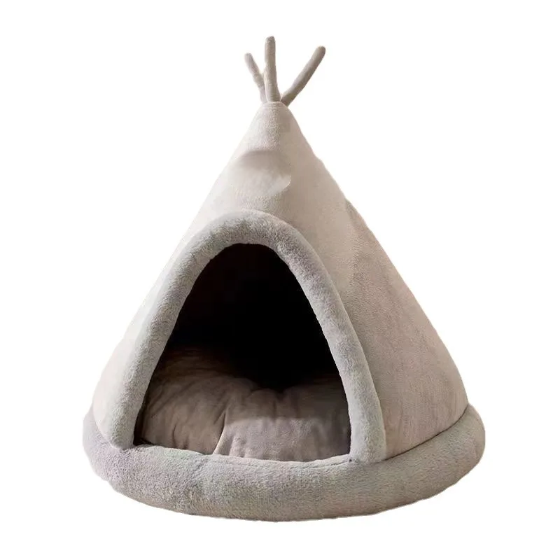 Triangle Pet Tent Bed With Plush Mattress For Dogs And Cats