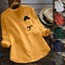 V-neck Long Sleeve Blouse With Cute Cat Print Design