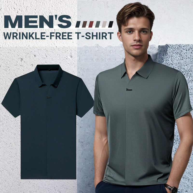 Men’s Casual Lapel T-shirt Wrinkle-Free Breathable Summer Tee