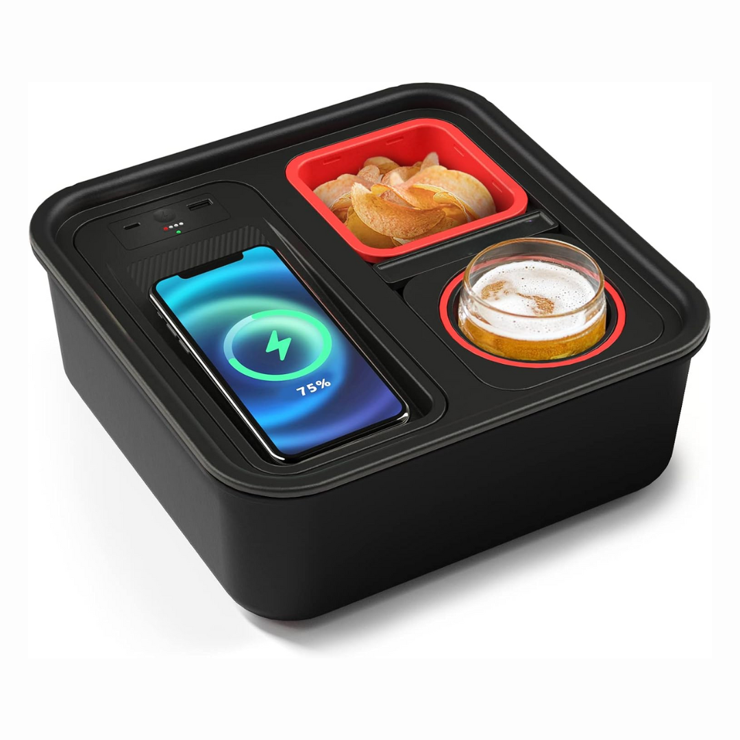 Sofa Armrest Tray With Wireless Charger And Cup Holder Convenience
