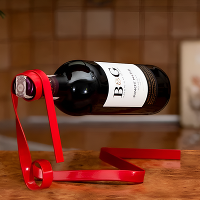 Floating Wine Bottle Holder Ribbon Design Elegant Display Stand