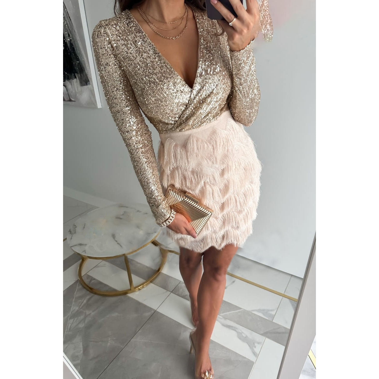 Elia Dress With Stylish Patchwork And Decorative Fringes
